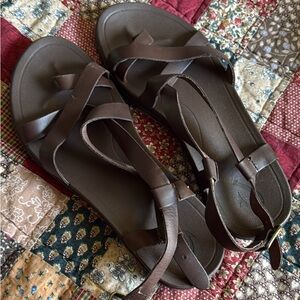 OluKai Women's Brown Leather Strappy Sandals